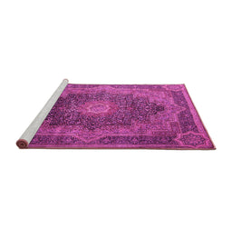 Sideview of Machine Washable Medallion Pink Traditional Rug, wshtr1901pnk