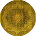 Round Machine Washable Medallion Yellow Traditional Rug, wshtr1901yw