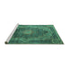 Sideview of Machine Washable Medallion Turquoise Traditional Area Rugs, wshtr1901turq