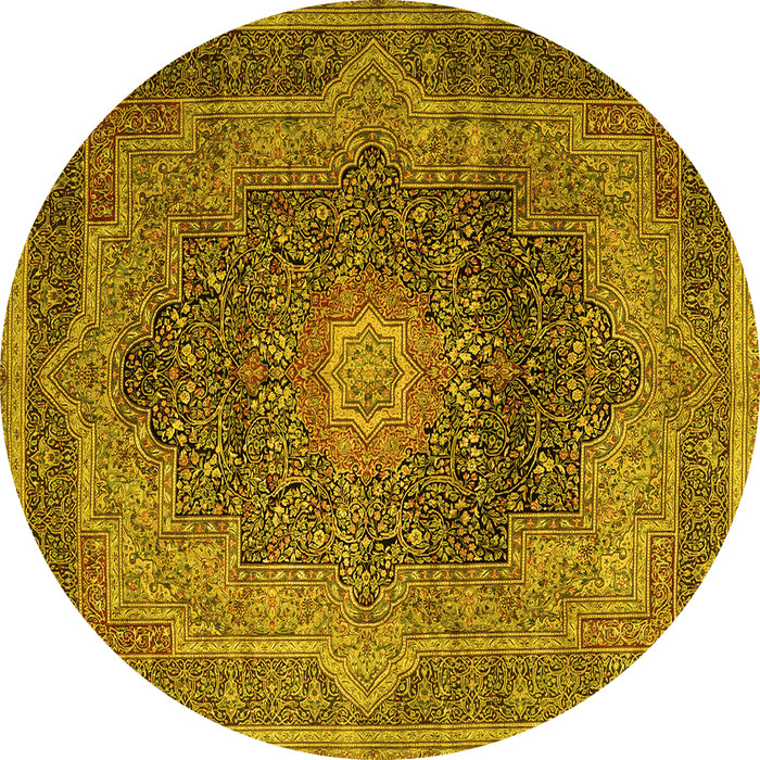 Round Medallion Yellow Traditional Rug, tr1901yw