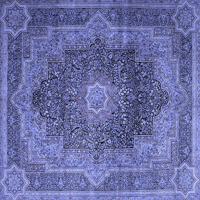 Square Machine Washable Medallion Blue Traditional Rug, wshtr1901blu