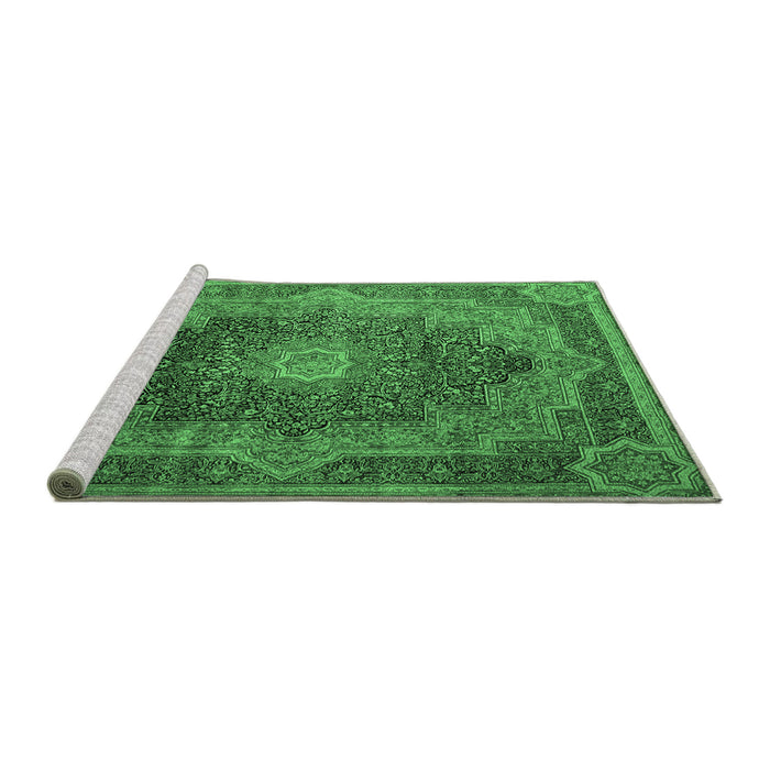 Sideview of Machine Washable Medallion Emerald Green Traditional Area Rugs, wshtr1901emgrn