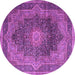 Round Machine Washable Medallion Purple Traditional Area Rugs, wshtr1901pur