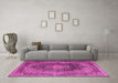 Machine Washable Medallion Pink Traditional Rug in a Living Room, wshtr1901pnk