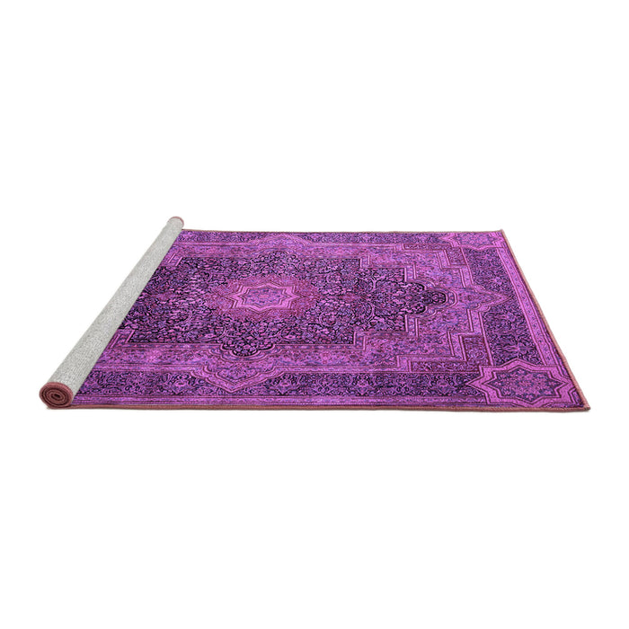 Sideview of Machine Washable Medallion Purple Traditional Area Rugs, wshtr1901pur
