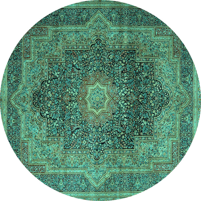 Round Medallion Turquoise Traditional Rug, tr1901turq