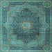 Square Machine Washable Medallion Light Blue Traditional Rug, wshtr1901lblu