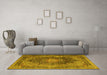 Machine Washable Medallion Yellow Traditional Rug in a Living Room, wshtr1901yw