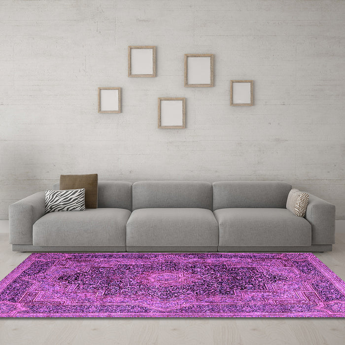Machine Washable Medallion Purple Traditional Area Rugs in a Living Room, wshtr1901pur