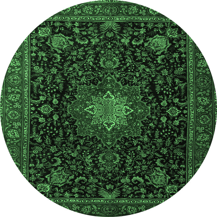 Round Machine Washable Medallion Emerald Green Traditional Area Rugs, wshtr1902emgrn