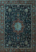 Machine Washable Medallion Light Blue Traditional Rug, wshtr1902lblu