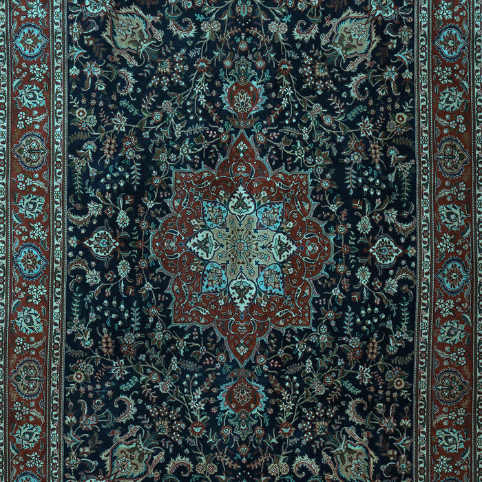 Machine Washable Medallion Light Blue Traditional Rug, wshtr1902lblu