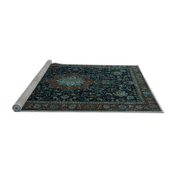Sideview of Machine Washable Medallion Light Blue Traditional Rug, wshtr1902lblu