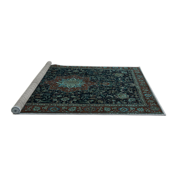 Sideview of Machine Washable Medallion Light Blue Traditional Rug, wshtr1902lblu