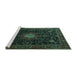 Sideview of Machine Washable Medallion Turquoise Traditional Area Rugs, wshtr1902turq