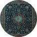 Round Medallion Light Blue Traditional Rug, tr1902lblu