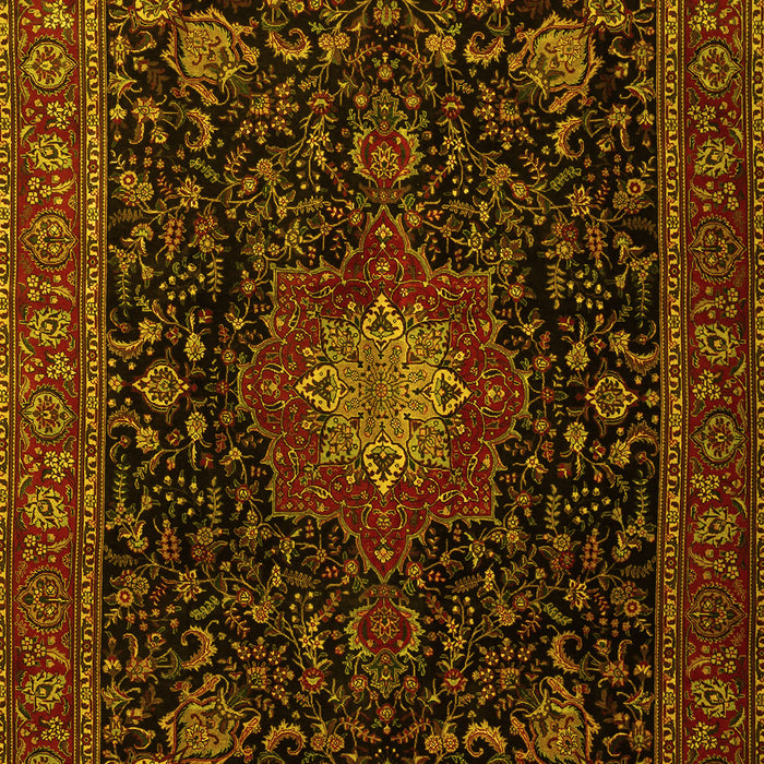 Machine Washable Medallion Yellow Traditional Rug, wshtr1902yw