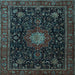 Square Machine Washable Medallion Light Blue Traditional Rug, wshtr1902lblu