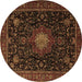 Round Medallion Brown Traditional Rug, tr1902brn