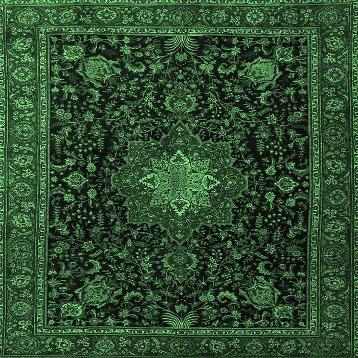 Square Machine Washable Medallion Emerald Green Traditional Area Rugs, wshtr1902emgrn
