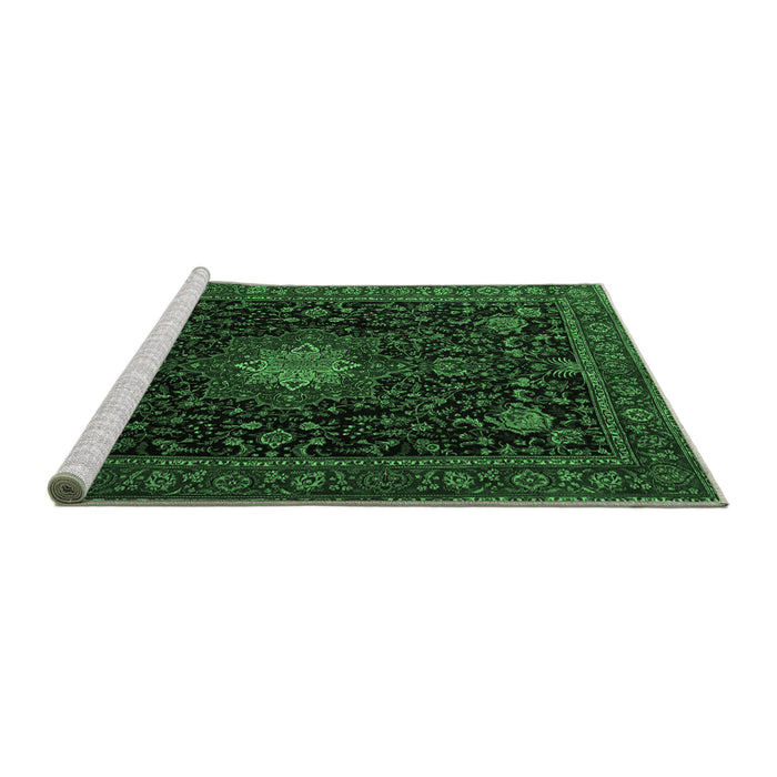 Sideview of Machine Washable Medallion Emerald Green Traditional Area Rugs, wshtr1902emgrn