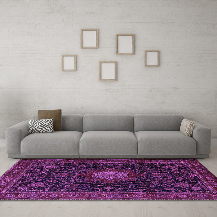 Machine Washable Medallion Purple Traditional Area Rugs in a Living Room, wshtr1902pur
