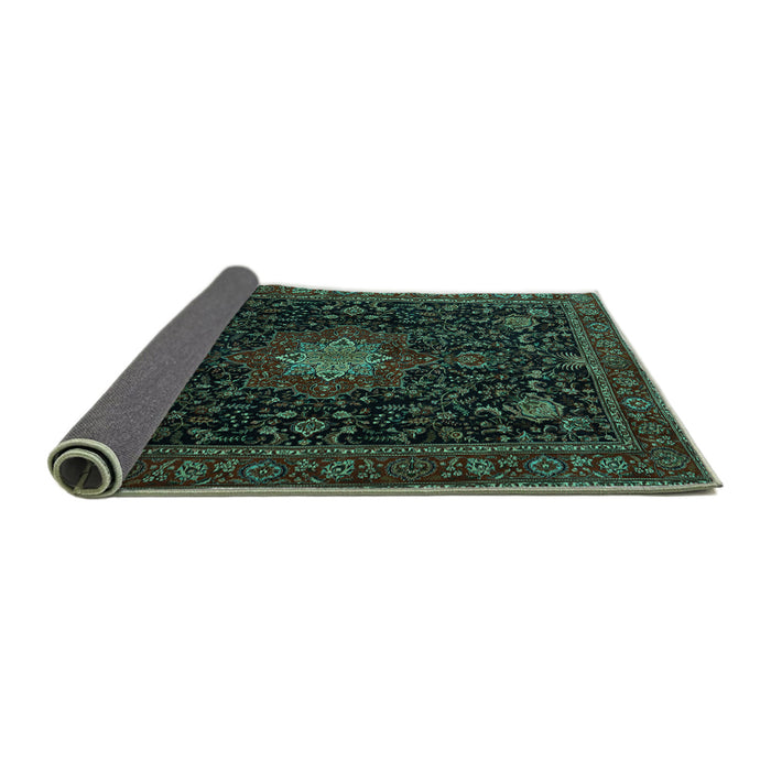 Sideview of Medallion Turquoise Traditional Rug, tr1902turq
