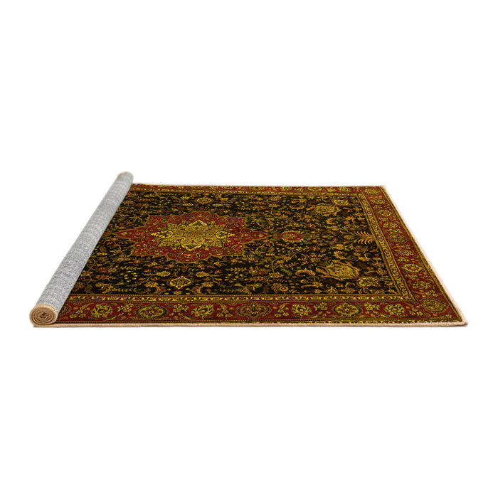 Sideview of Machine Washable Medallion Yellow Traditional Rug, wshtr1902yw