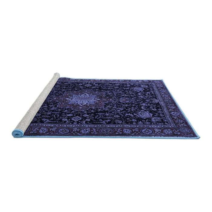 Sideview of Machine Washable Medallion Blue Traditional Rug, wshtr1902blu