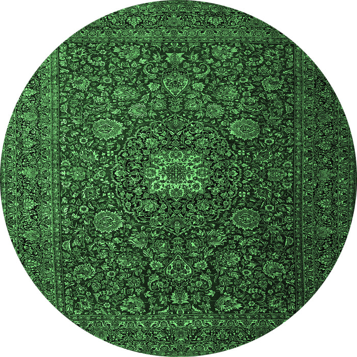 Round Persian Emerald Green Traditional Rug, tr1903emgrn