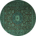 Round Machine Washable Persian Turquoise Traditional Area Rugs, wshtr1903turq