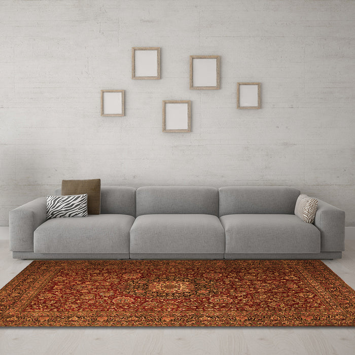 Machine Washable Persian Orange Traditional Area Rugs in a Living Room, wshtr1903org