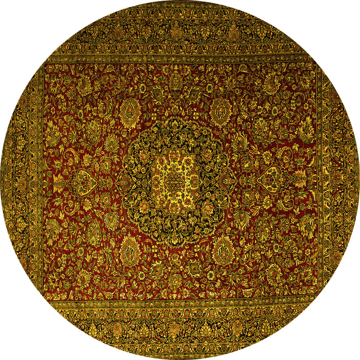 Round Machine Washable Persian Yellow Traditional Rug, wshtr1903yw