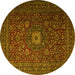 Round Machine Washable Persian Yellow Traditional Rug, wshtr1903yw