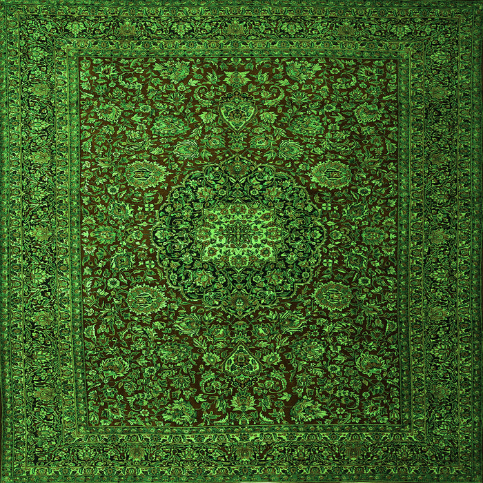 Round Machine Washable Persian Green Traditional Area Rugs, wshtr1903grn