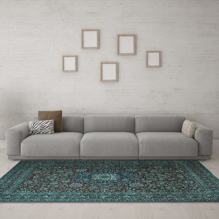 Machine Washable Persian Light Blue Traditional Rug in a Living Room, wshtr1903lblu