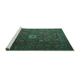 Sideview of Machine Washable Persian Turquoise Traditional Area Rugs, wshtr1903turq