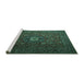 Sideview of Machine Washable Persian Turquoise Traditional Area Rugs, wshtr1903turq