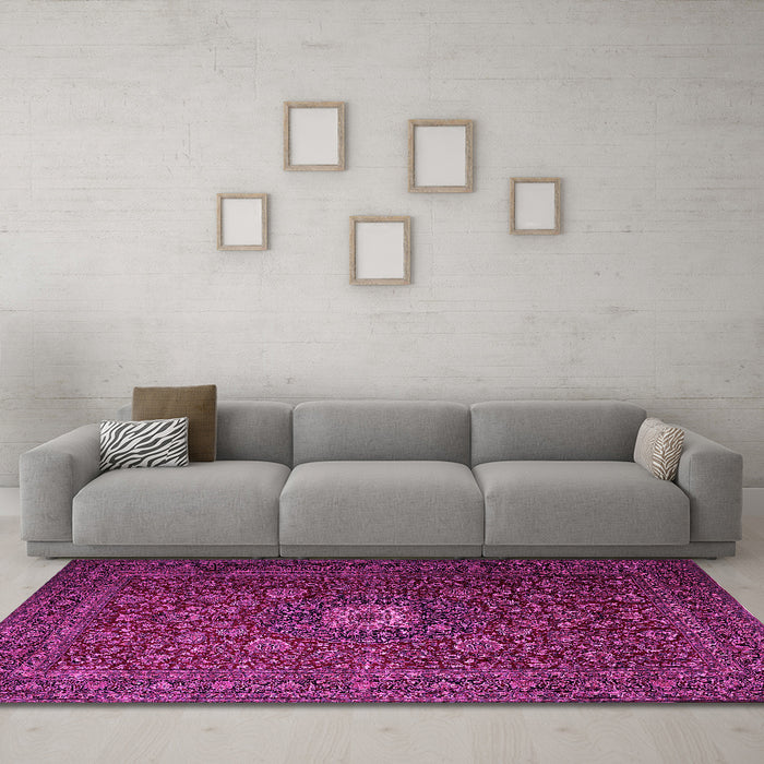 Machine Washable Persian Pink Traditional Rug in a Living Room, wshtr1903pnk