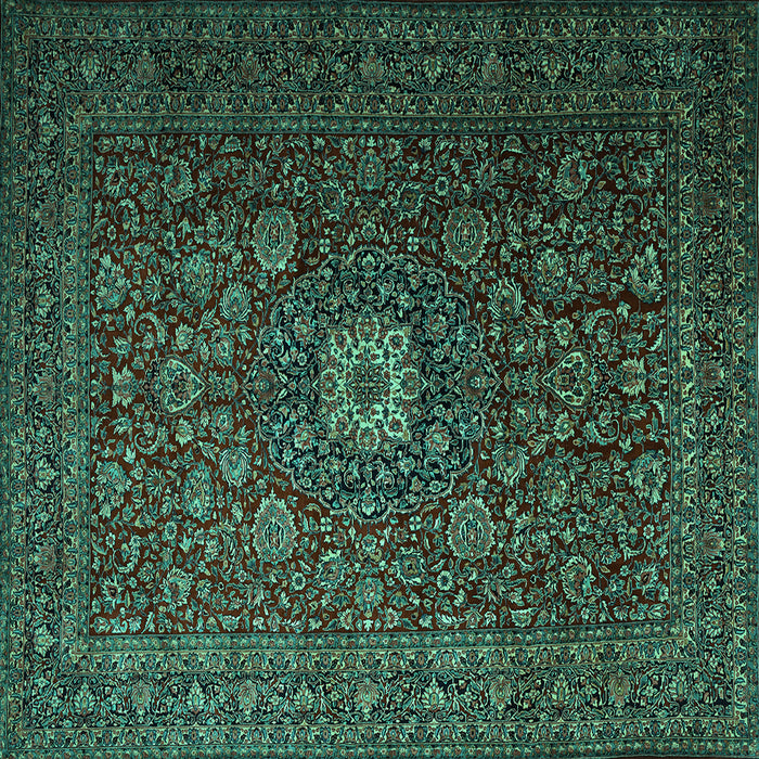 Square Machine Washable Persian Turquoise Traditional Area Rugs, wshtr1903turq