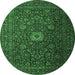 Round Machine Washable Persian Emerald Green Traditional Area Rugs, wshtr1903emgrn