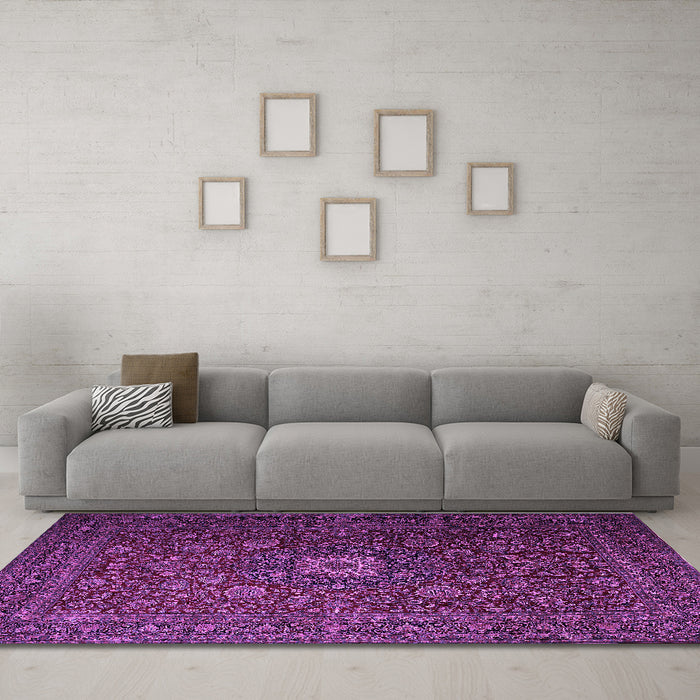 Machine Washable Persian Purple Traditional Area Rugs in a Living Room, wshtr1903pur
