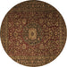 Round Persian Brown Traditional Rug, tr1903brn
