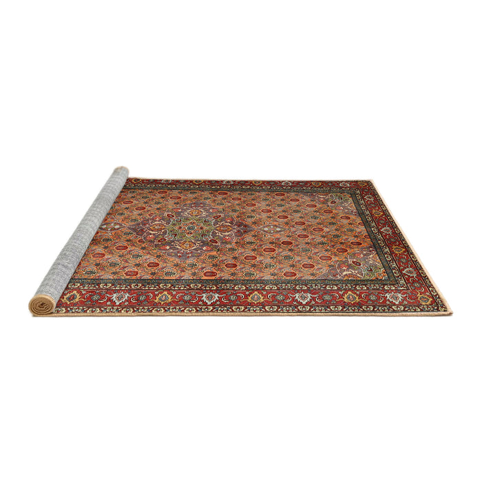 Sideview of Machine Washable Traditional Saffron Red Rug, wshtr1904
