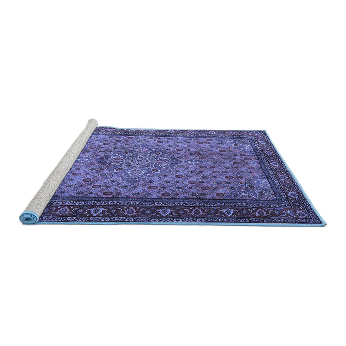 Sideview of Machine Washable Persian Blue Traditional Rug, wshtr1904blu