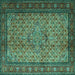 Square Machine Washable Persian Turquoise Traditional Area Rugs, wshtr1904turq