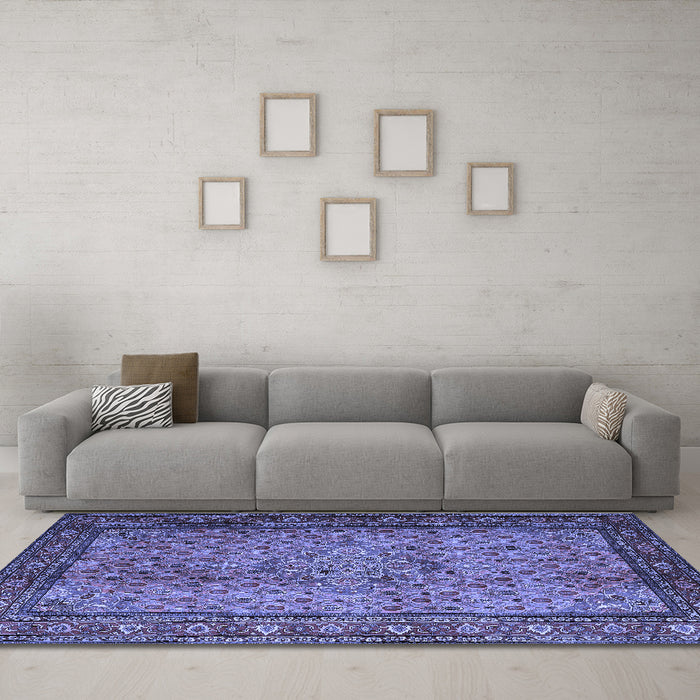 Machine Washable Persian Blue Traditional Rug in a Living Room, wshtr1904blu
