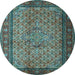 Round Machine Washable Persian Light Blue Traditional Rug, wshtr1904lblu