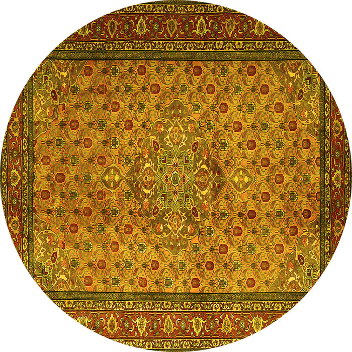 Round Persian Yellow Traditional Rug, tr1904yw
