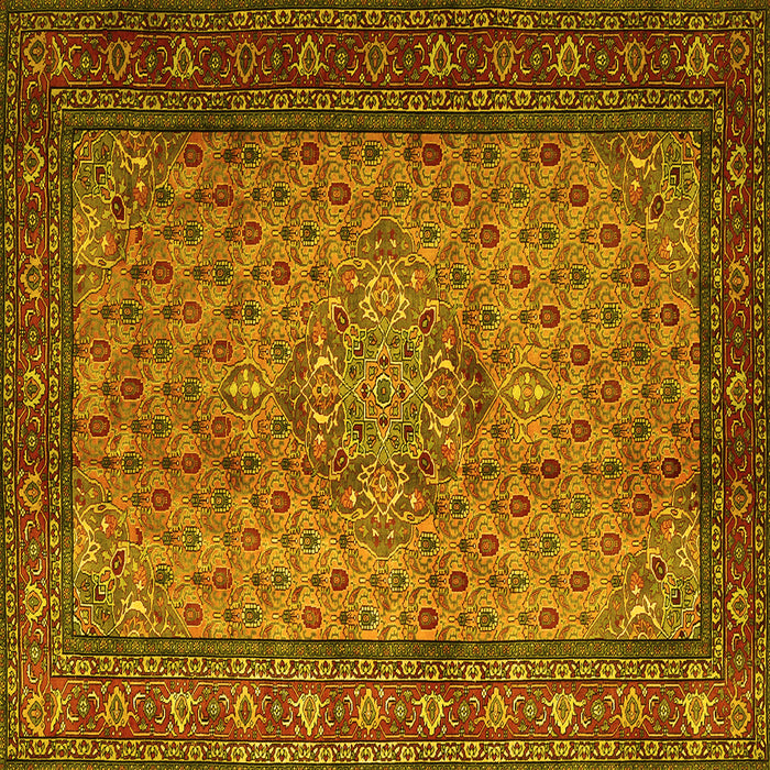 Square Machine Washable Persian Yellow Traditional Rug, wshtr1904yw
